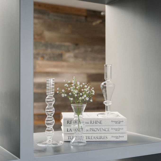 Etched glass bud vases