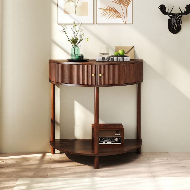Half-Moon Fluted Console Table with Drawers