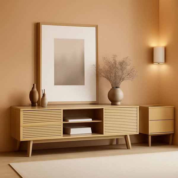 Fluted Oak-Finish Media Console – in oak | Roost & Roam