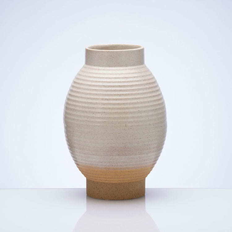 Ribbed Ceramic Short Vase