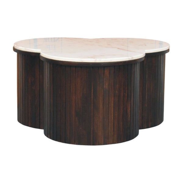 Fluted Mango Wood Marble-Top Coffee Table