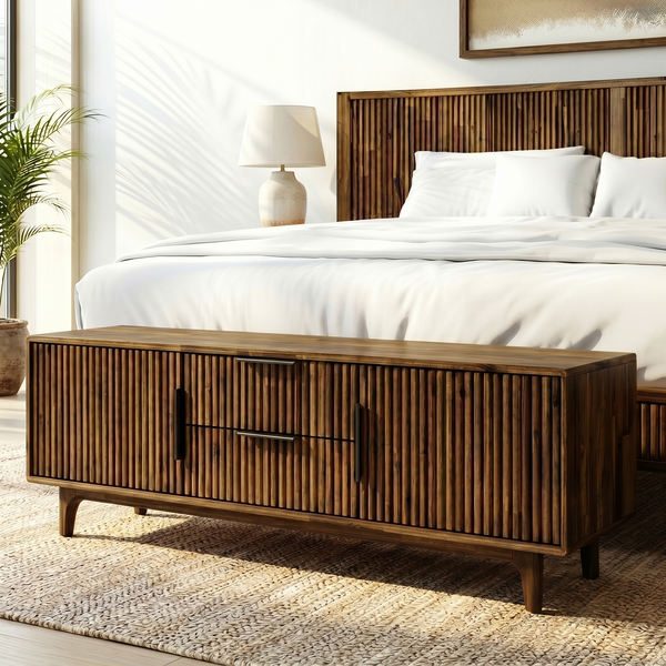 Reeded Wood Storage Bench