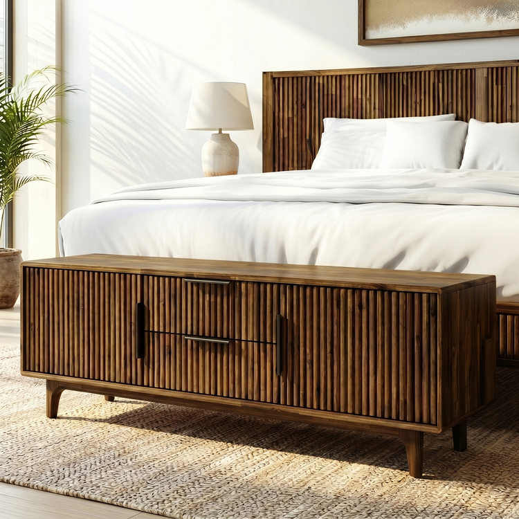 Reeded Wood Storage Bench