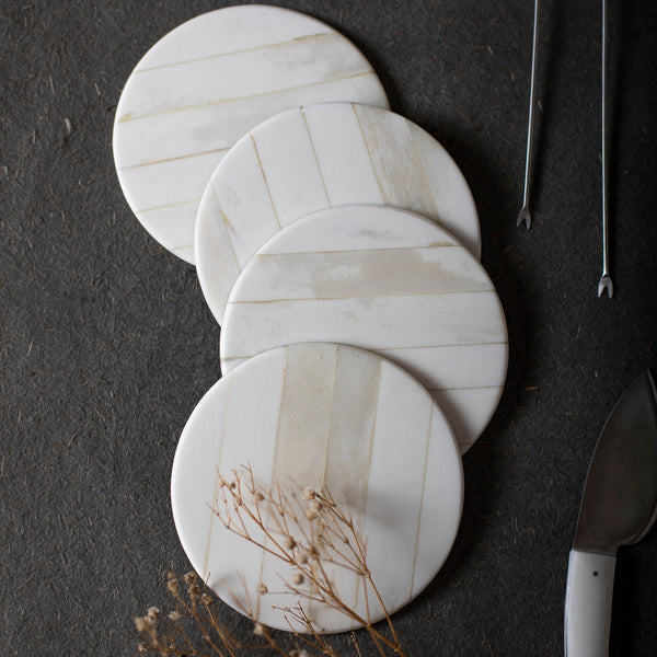 Hand-Shaped Bone Inlay Coaster Set