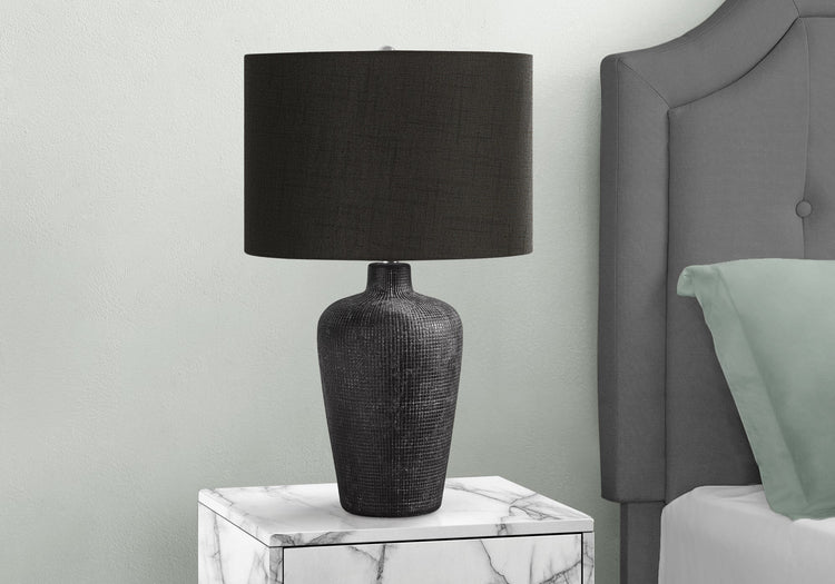 Grid-Impressed Ceramic Table Lamp