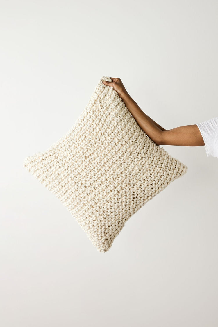 Chunky Hand-Knit Cotton Throw Pillow