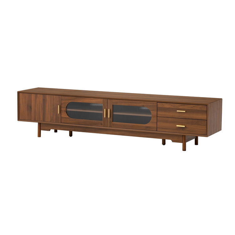 Walnut Fluted Glass Door TV Stand