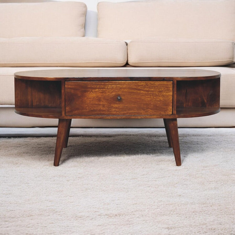 Oval Wood Coffee Table with Storage
