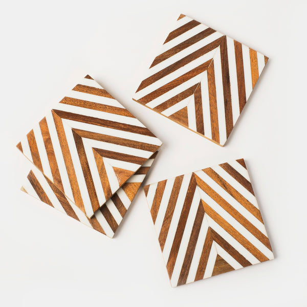 Chevron Wood Resin Coaster Set