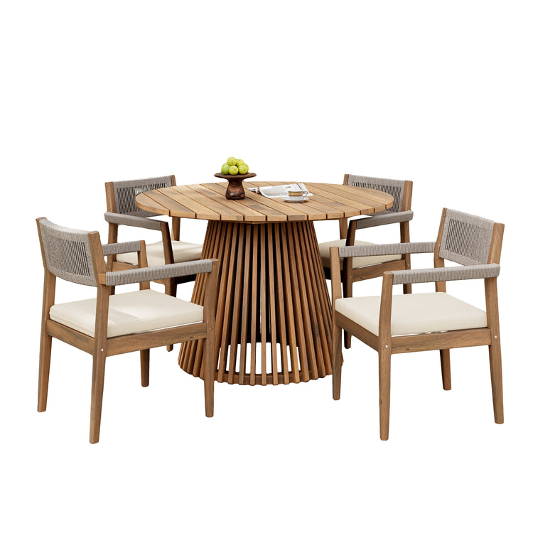 Acacia Wood Rope-Weave Outdoor Dining Set