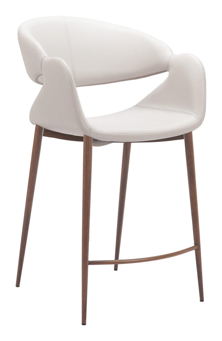 Beige & Walnut Faux Leather Counter Stool