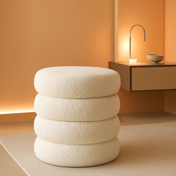 Boucle Round Storage Ottoman – in white | Roost & Roam