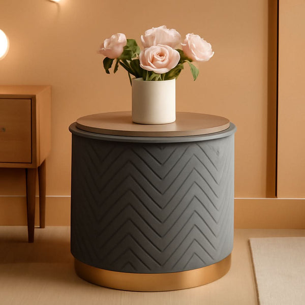 Chevron Velvet Round Storage Ottoman – ottoman | Roost & Roam