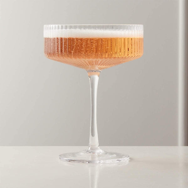 Ribbed Glass Coupe Set — Clear ribbed glass coupes for champagne or cocktails, set of two