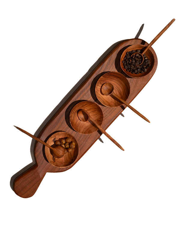 Walnut-Grain Condiment Serving Tray Set