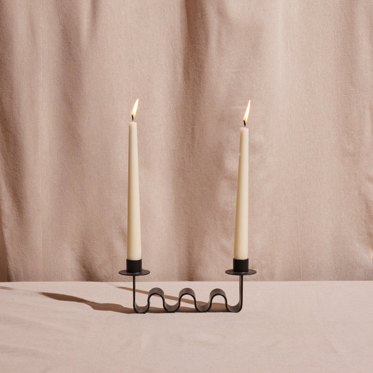 Wavy Black Metal Taper Candle Holder