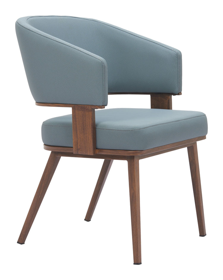 Azure Gray Faux Leather Dining Chair with Walnut Legs