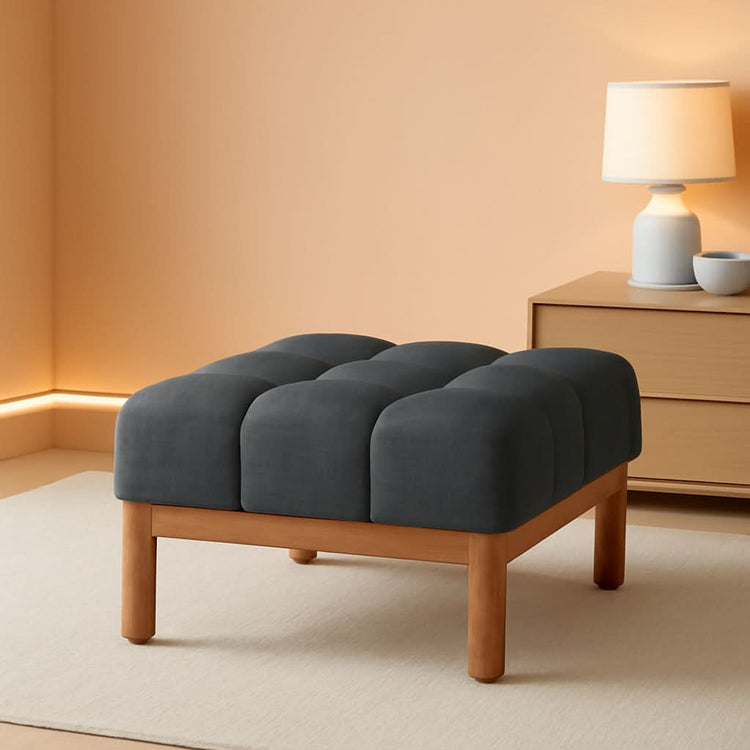 Tufted Gray Fabric Square Ottoman – ottoman | Roost & Roam