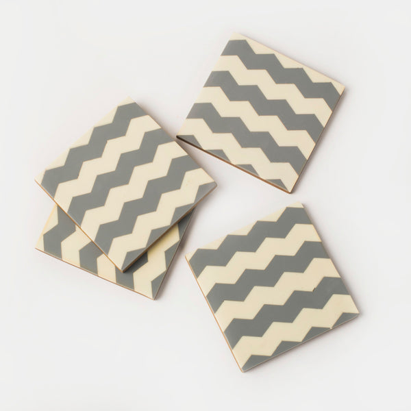 Chevron Gray Ivory Coaster Set