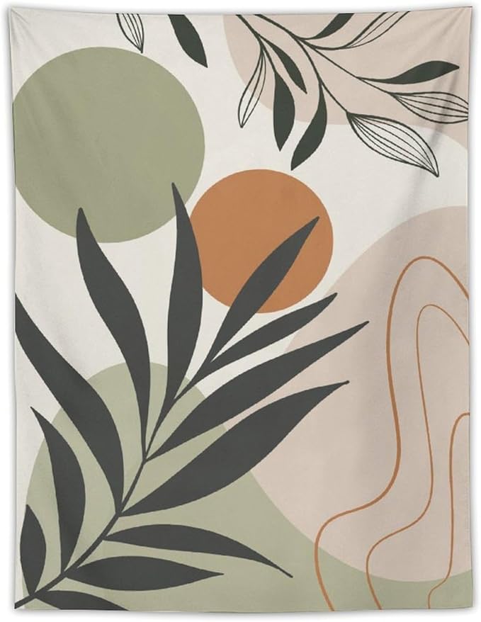 Abstract Bohemian Mid Century Tapestry, Tropical Leaves Modern Geometric Archway Minimalist Bohemian Botanical Aesthetic Wall Hanging, Sage Green Gold Home Decor Art for Bedroom 30x40 Inch
