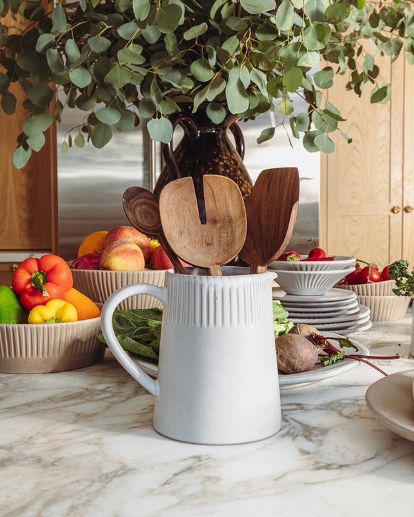 Hand-Carved Ceramic Serving Pitcher