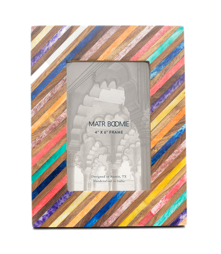 Diagonal Stripe Bone Inlay Picture Frame