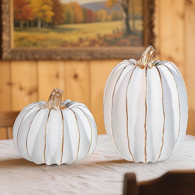 White Resin Pumpkin Decor Set