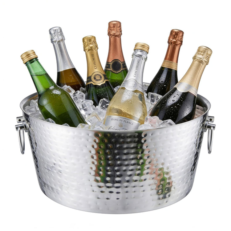 Hammered Stainless Steel Ice Bucket in a styled home setting