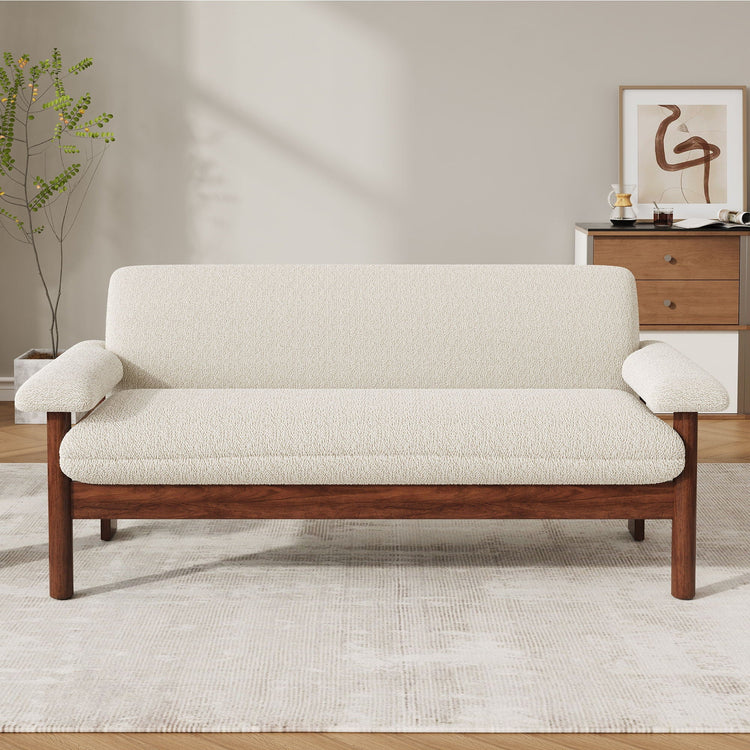 Bouclé Wood Frame Loveseat Sofa