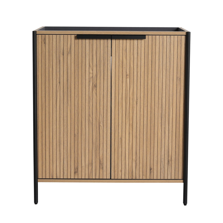 Fluted Wood-Grain Freestanding Bathroom Vanity