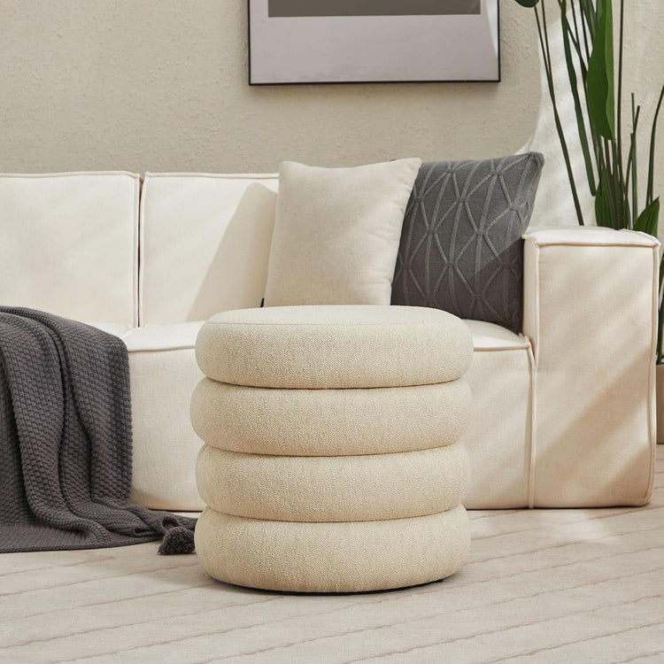 Boucle-Texture Round Storage Ottoman – ottoman (view 3) | Roost & Roam