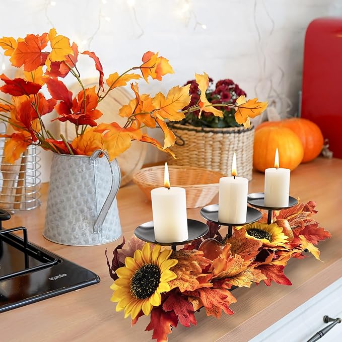 Triple Pillar Matte Black Candle Holder Tray
