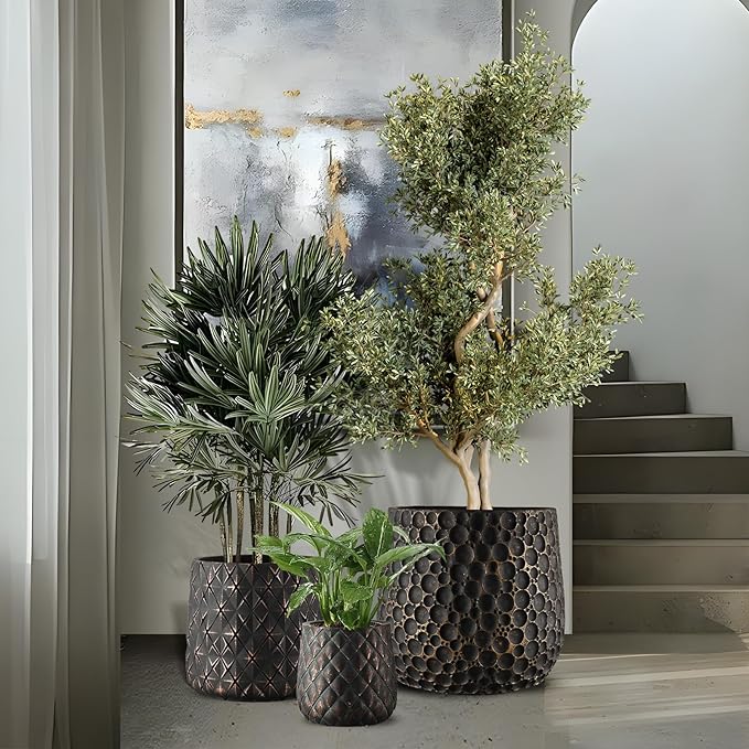 Relief-Cast Concrete Planter Set