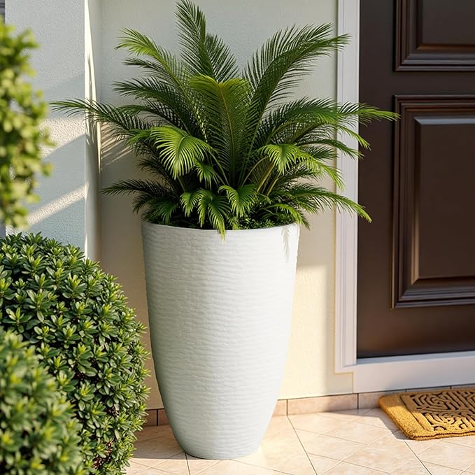 Ripple-Texture Resin Tall Planter Set