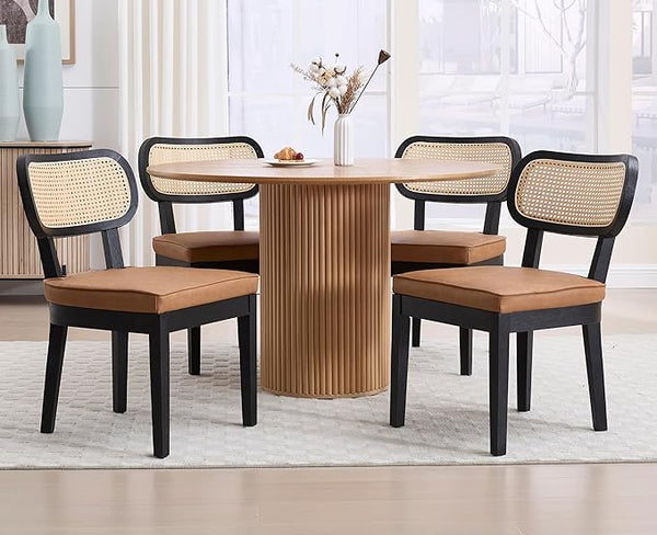 Cane-Back Faux Leather Dining Chairs Set