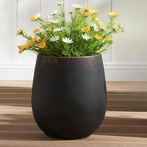 Concrete-Blend Round Planter Copper Rim