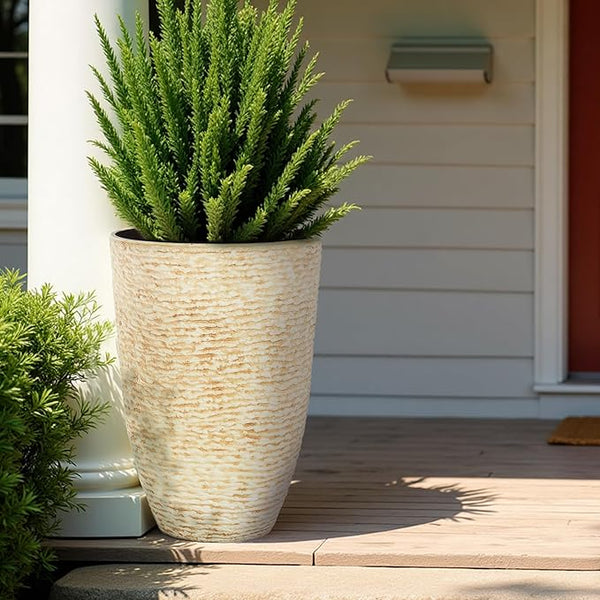 Stone-Finish Tall Round Planter Set