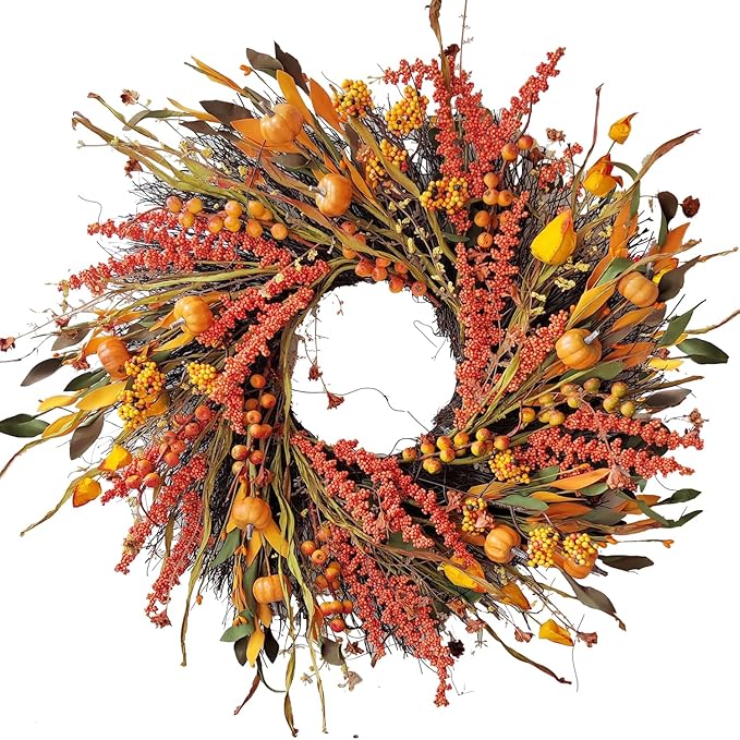 Harvest Berry and Pumpkin Fall Wreath
