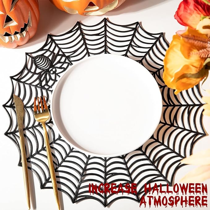 Black Spiderweb PVC Round Placemats Set
