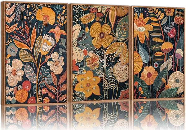 Burnt Orange Botanical Canvas Wall Art, Set of 3