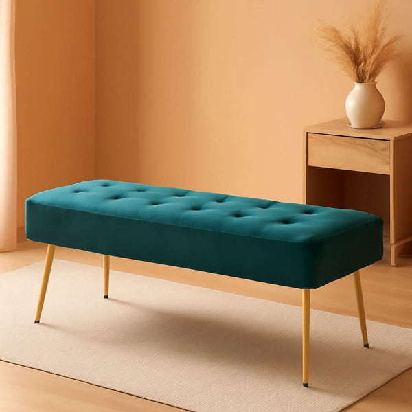 Tufted Velvet Ottoman Bench Gold Legs