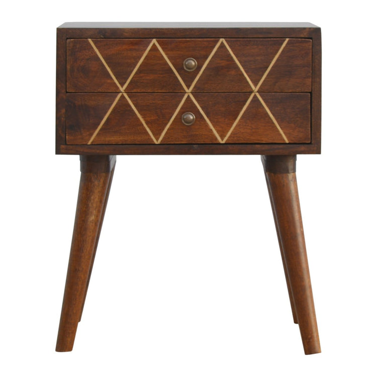 Brass Inlay Mango Wood Nightstand