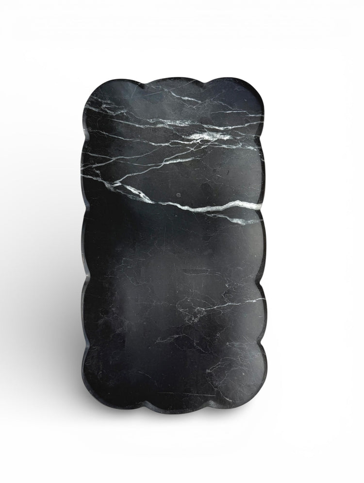 Scalloped Black Marble Decorative Tray