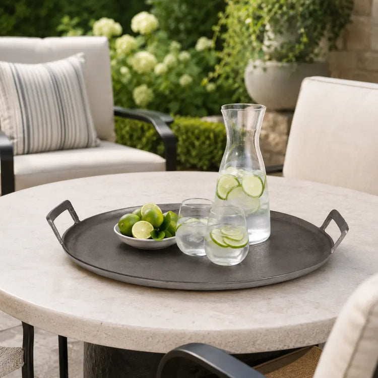 Round Pewter Aluminum Serving Tray