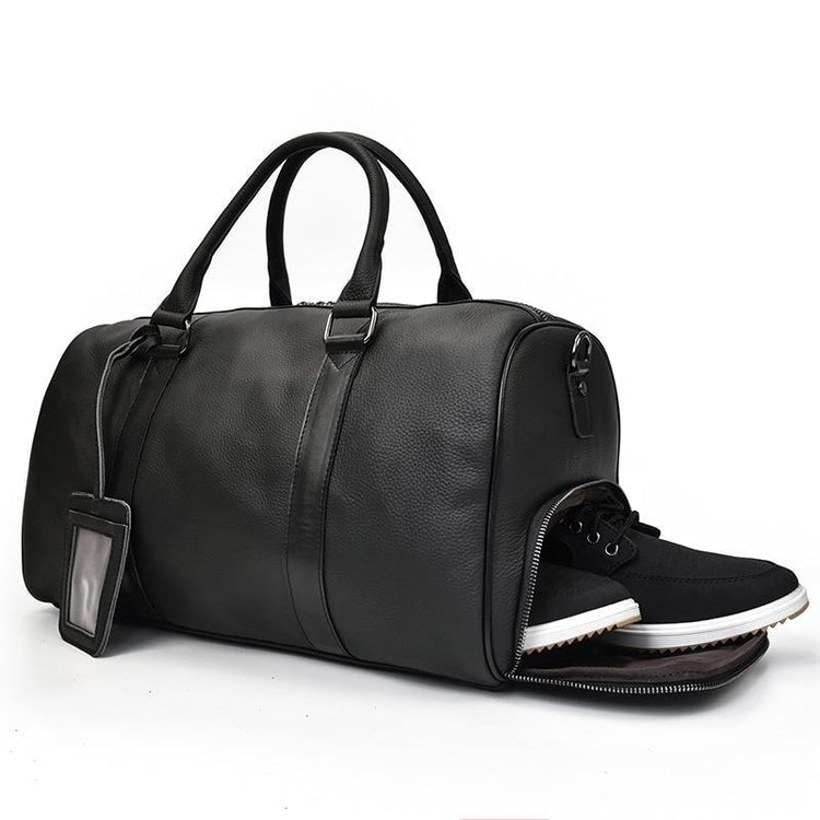 Pebbled Leather Weekender Duffel Bag