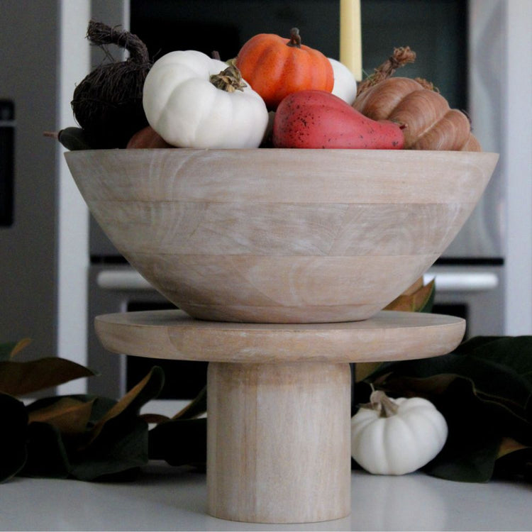 Whitewash Mango Wood Serving Bowl