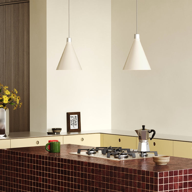 Oyster White Cone Pendant with Sphere III LED Bulb