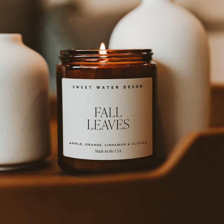 Fall Leaves Soy Candle, Amber Jar, 9 oz