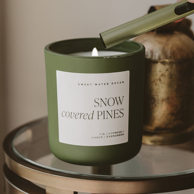 Olive Matte Soy Candle, Snow Covered Pines, 15 oz