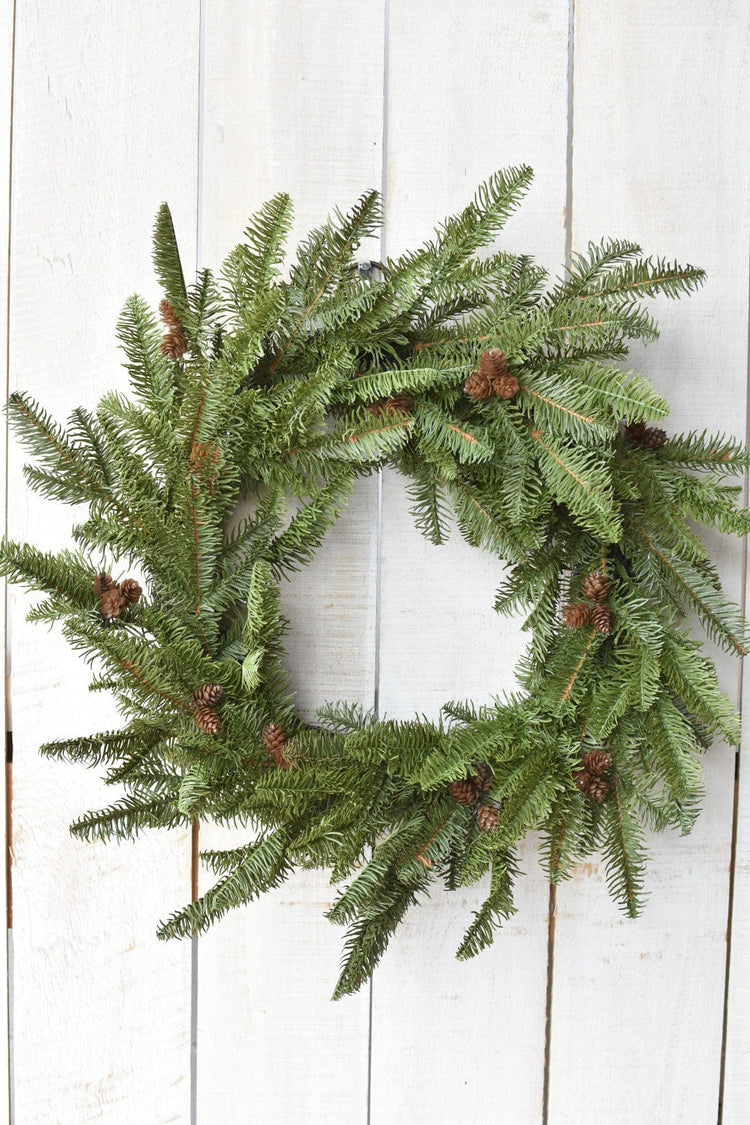 Faux Green Spruce Wreath with Pinecones, 24 in